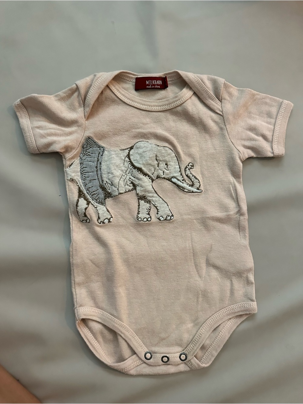 Milkbarn Light Pink Elephant Applique One-Piece Bodysuit